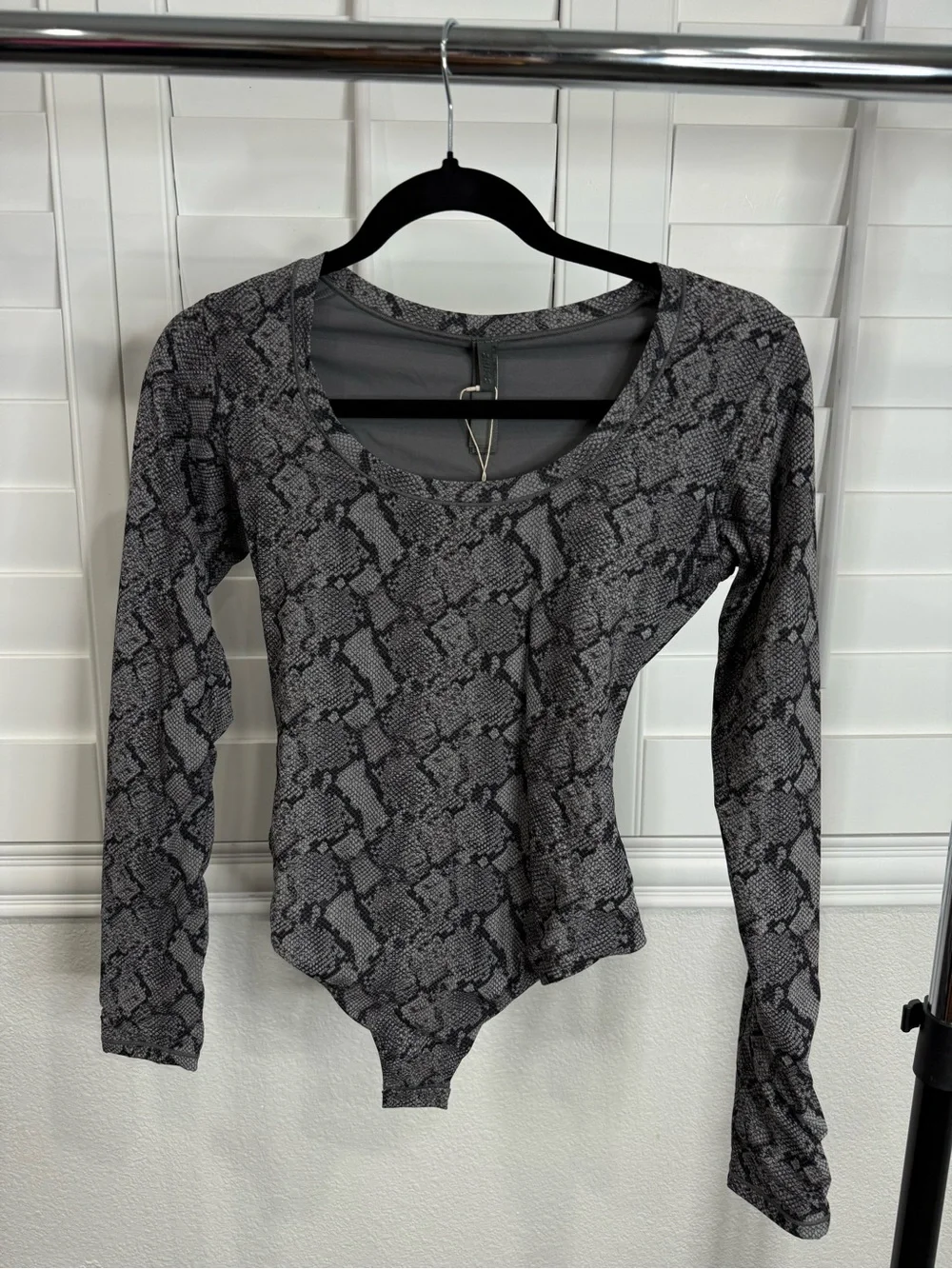 SKIMS Gray Snake-Print Long-Sleeve Bodysuit